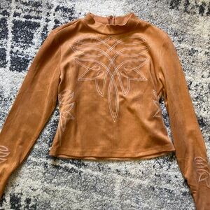 Elegant Brown Embroidered Women's Top